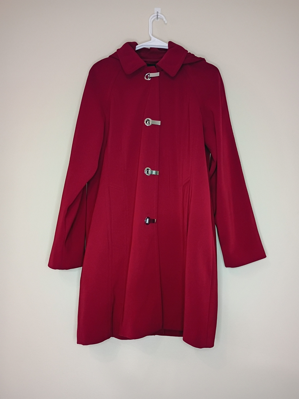 London Fog Red Hooded Toggle Trench Coat